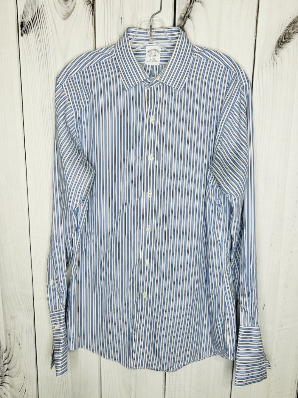 Brooks Brothers Dress Shirt Mens 15.5-33 Striped French Cuffs Non-Iron Slim Fit